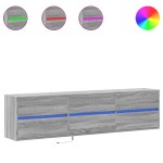 vidaXL Comodă TV de perete cu lumini LED, gri sonoma, 180x31x45 cm vidaXL Comodă TV de perete cu lumini LED, gri sonoma, 180x31x45 cm