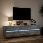 vidaXL Comodă TV de perete cu lumini LED, gri sonoma, 180x31x45 cm vidaXL Comodă TV de perete cu lumini LED, gri sonoma, 180x31x45 cm