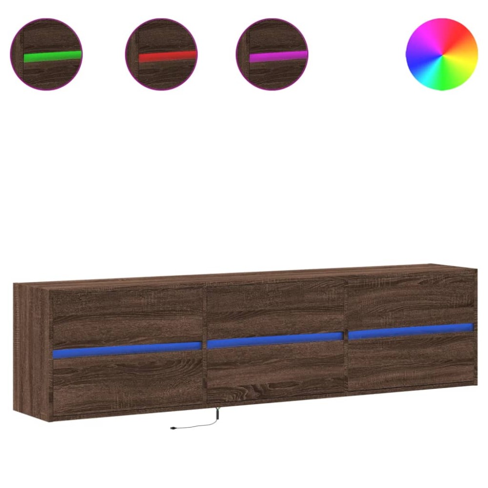vidaXL Dulap TV de perete cu lumini LED, stejar maro, 180x31x45 cm