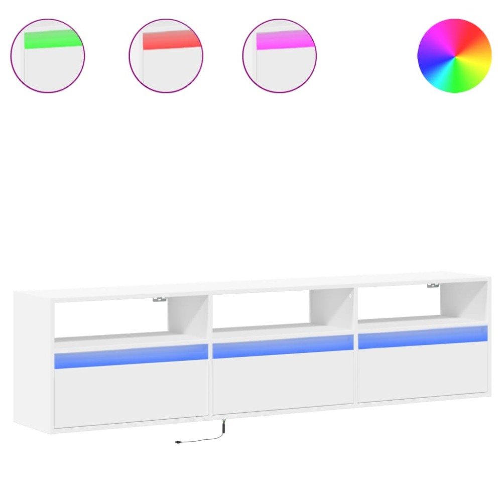 vidaXL Comodă TV de perete cu lumini LED, alb, 180x31x45 cm