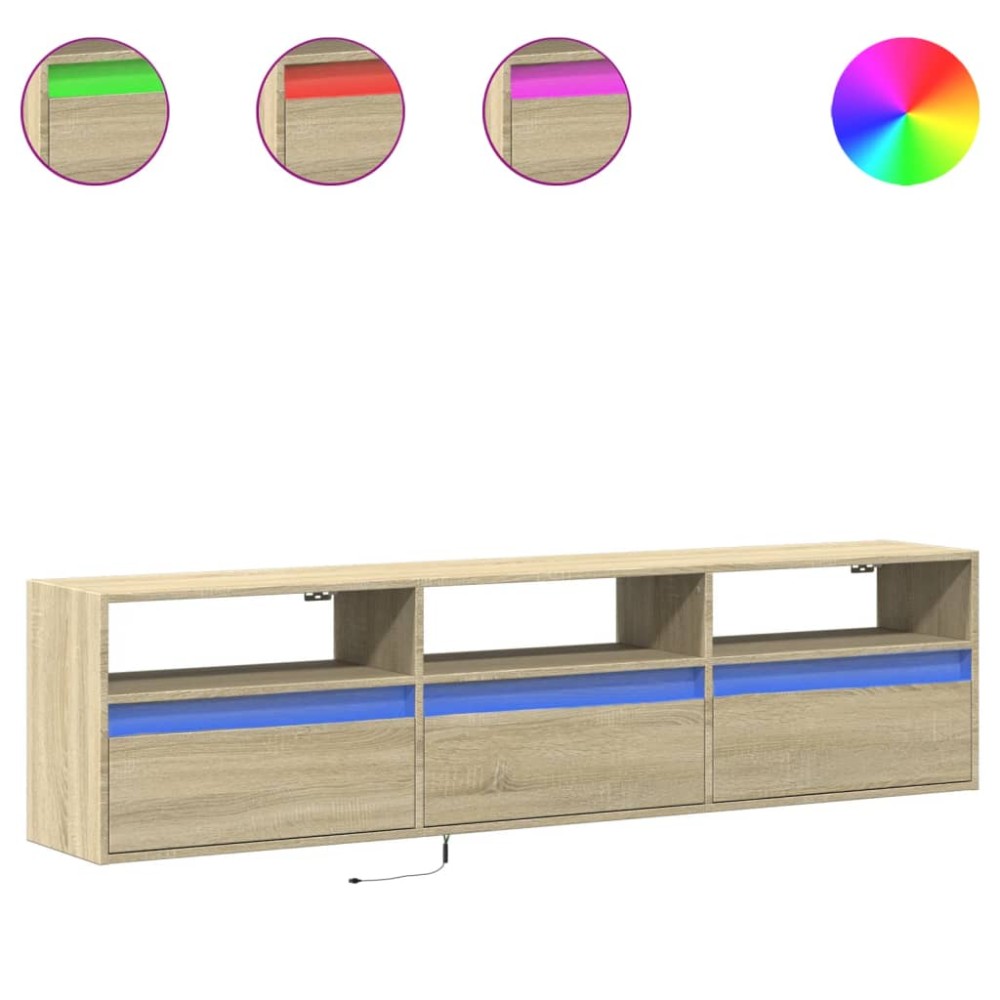 vidaXL Dulap TV de perete cu lumini LED, stejar sonoma, 180x31x45 cm
