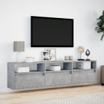 vidaXL Comodă TV de perete cu lumini LED, gri beton, 180x31x45 cm vidaXL Comodă TV de perete cu lumini LED, gri beton, 180x31x45 cm