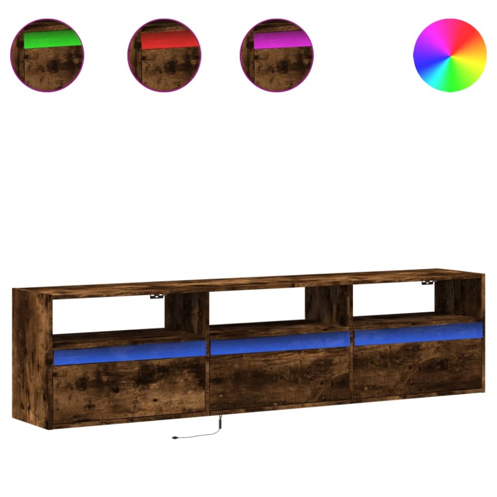 vidaXL Dulap TV de perete cu lumini LED, stejar fumuriu, 180x31x45 cm