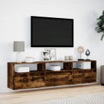 vidaXL Dulap TV de perete cu lumini LED, stejar fumuriu, 180x31x45 cm vidaXL Dulap TV de perete cu lumini LED, stejar fumuriu, 180x31x45 cm