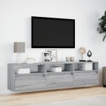 vidaXL Comodă TV de perete cu lumini LED, gri sonoma, 180x31x45 cm vidaXL Comodă TV de perete cu lumini LED, gri sonoma, 180x31x45 cm
