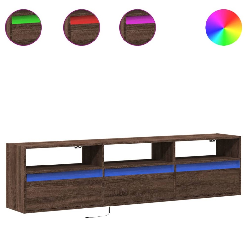 vidaXL Dulap TV de perete cu lumini LED, stejar maro, 180x31x45 cm