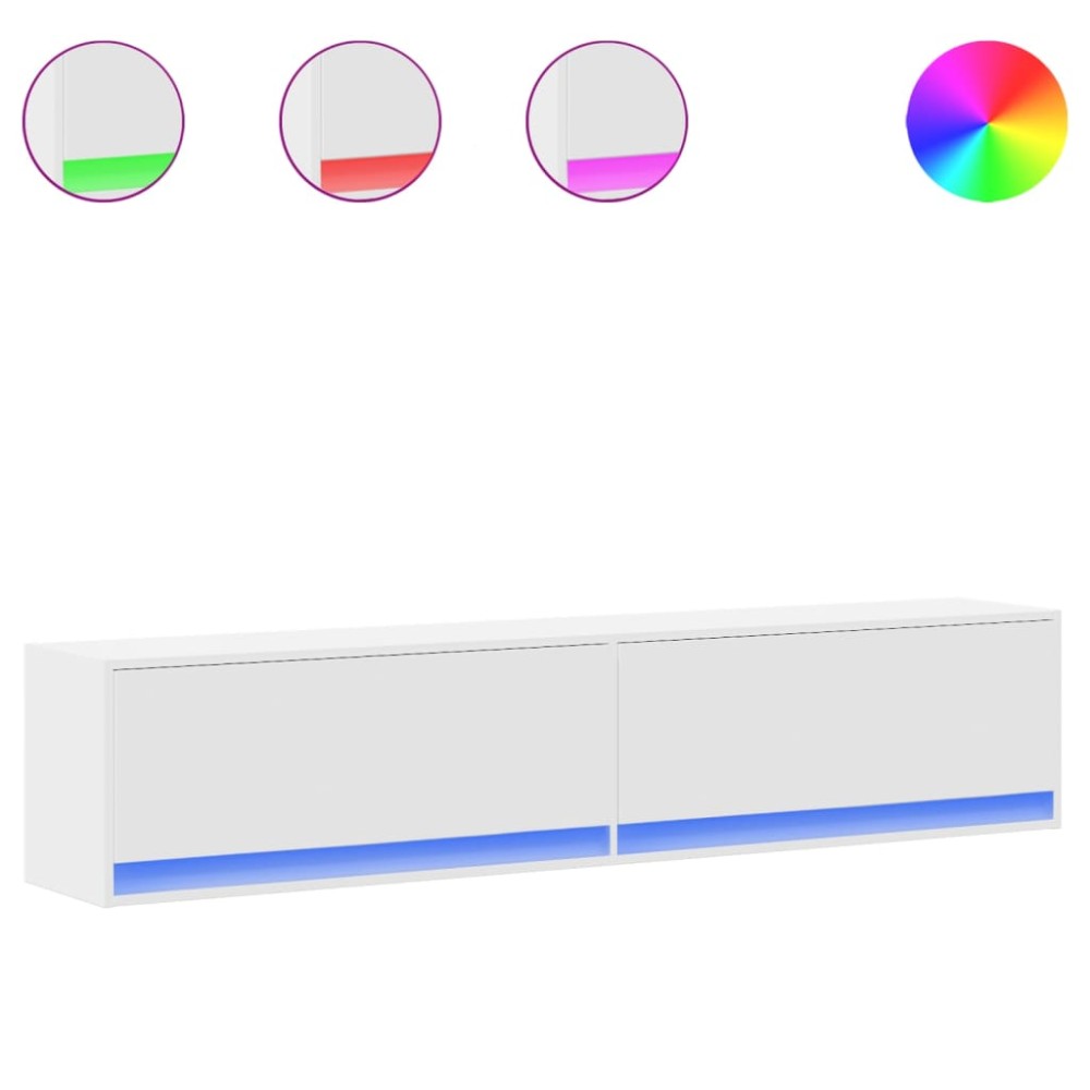 vidaXL Comodă TV de perete cu lumini LED, alb, 180x31x38 cm