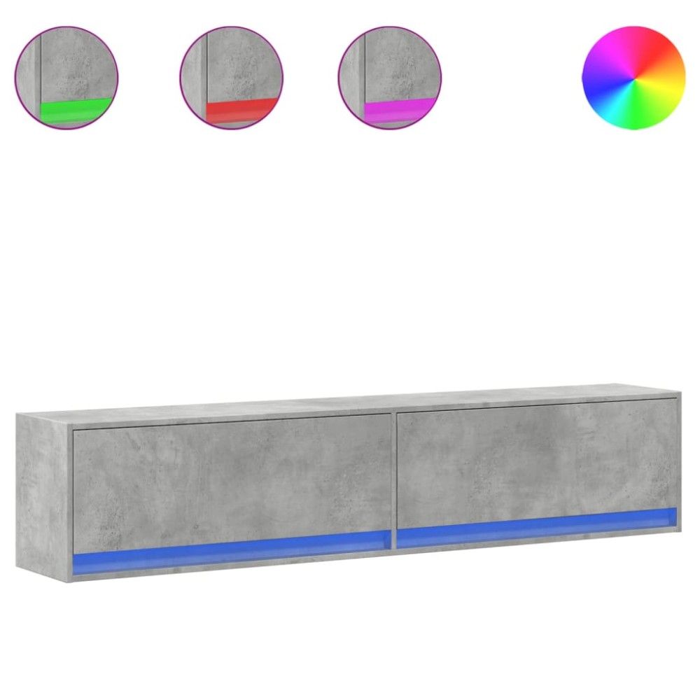 vidaXL Comodă TV de perete cu lumini LED, gri beton, 180x31x38 cm
