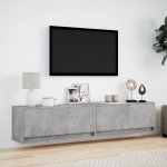 vidaXL Comodă TV de perete cu lumini LED, gri beton, 180x31x38 cm vidaXL Comodă TV de perete cu lumini LED, gri beton, 180x31x38 cm