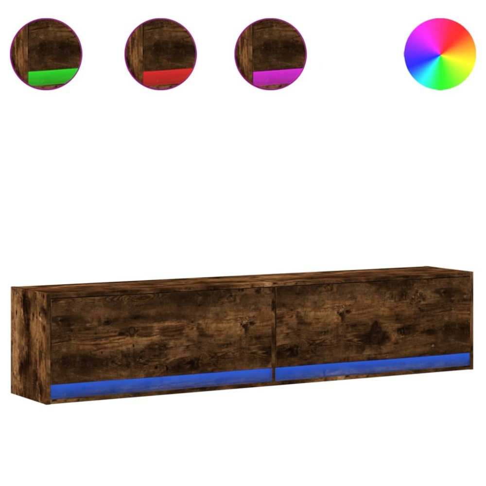 vidaXL Dulap TV de perete cu lumini LED, stejar fumuriu, 180x31x38 cm