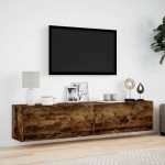 vidaXL Dulap TV de perete cu lumini LED, stejar fumuriu, 180x31x38 cm vidaXL Dulap TV de perete cu lumini LED, stejar fumuriu, 180x31x38 cm