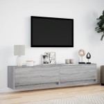vidaXL Comodă TV de perete cu lumini LED, gri sonoma, 180x31x38 cm vidaXL Comodă TV de perete cu lumini LED, gri sonoma, 180x31x38 cm