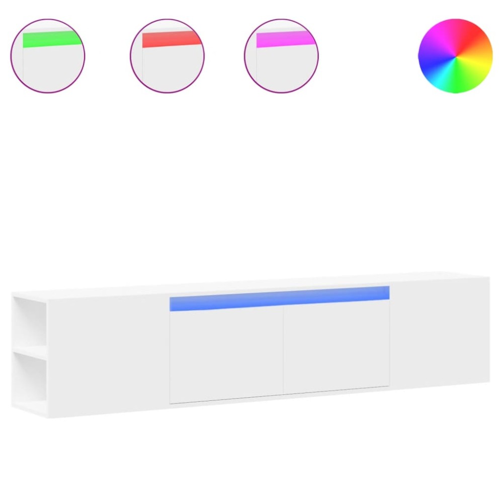 vidaXL Dulap TV de perete cu lumini LED, alb, 180x31x39,5 cm