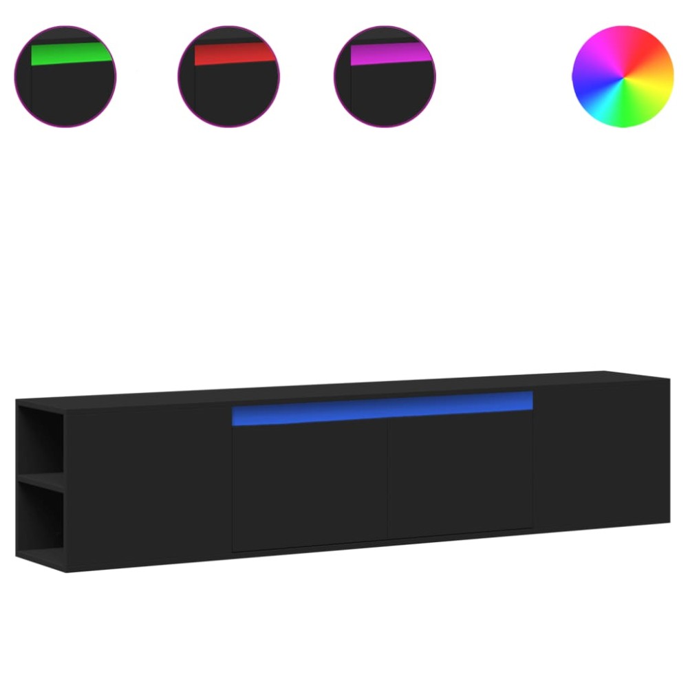 vidaXL Dulap TV de perete cu lumini LED, negru, 180x31x39,5 cm