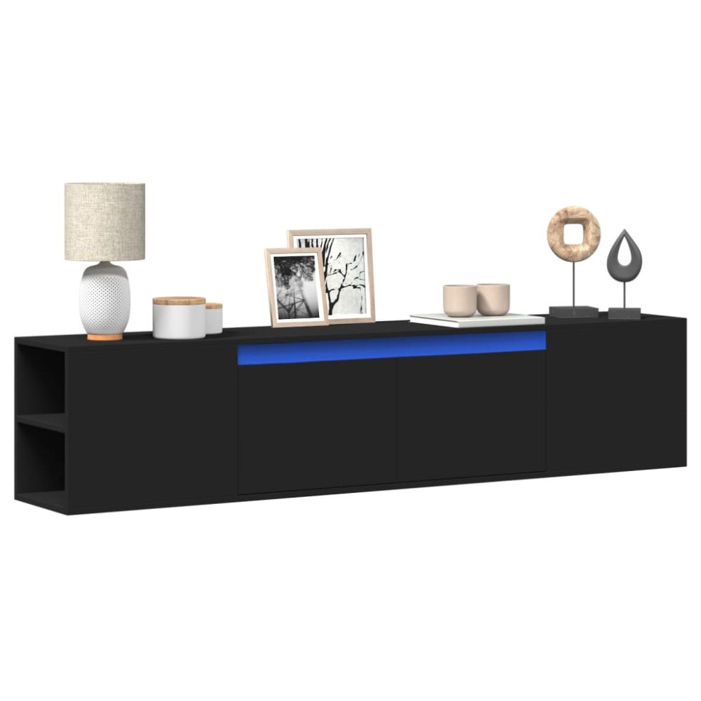 vidaXL Dulap TV de perete cu lumini LED, negru, 180x31x39,5 cm