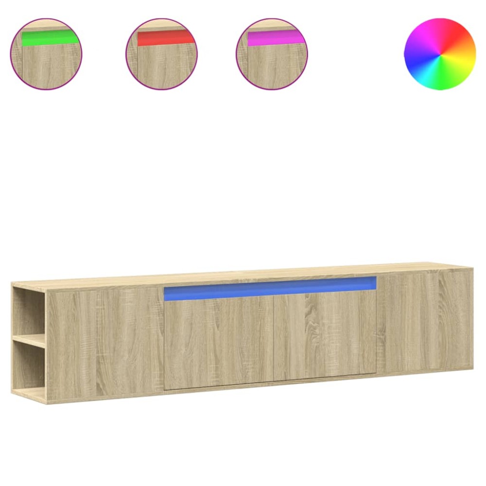 vidaXL Dulap TV de perete cu lumini LED, stejar sonoma, 180x31x39,5 cm