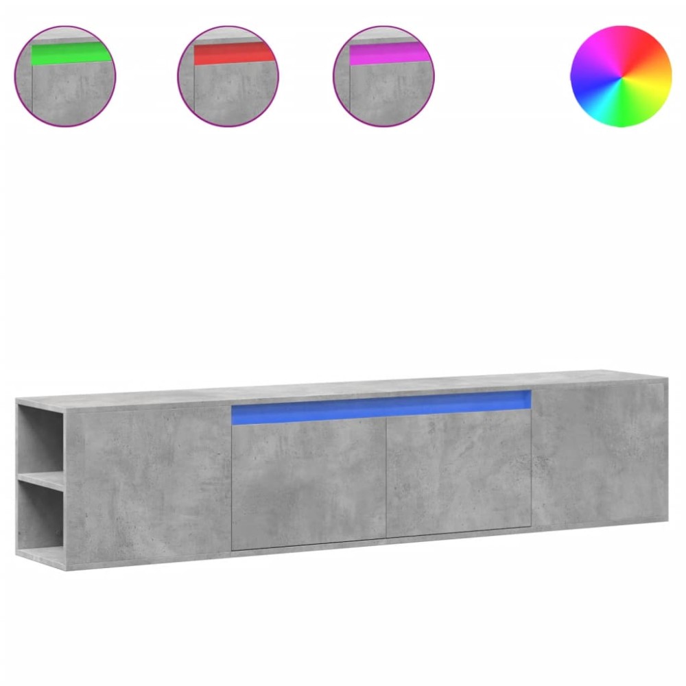 vidaXL Comodă TV de perete cu lumini LED, gri beton, 180x31x39,5 cm
