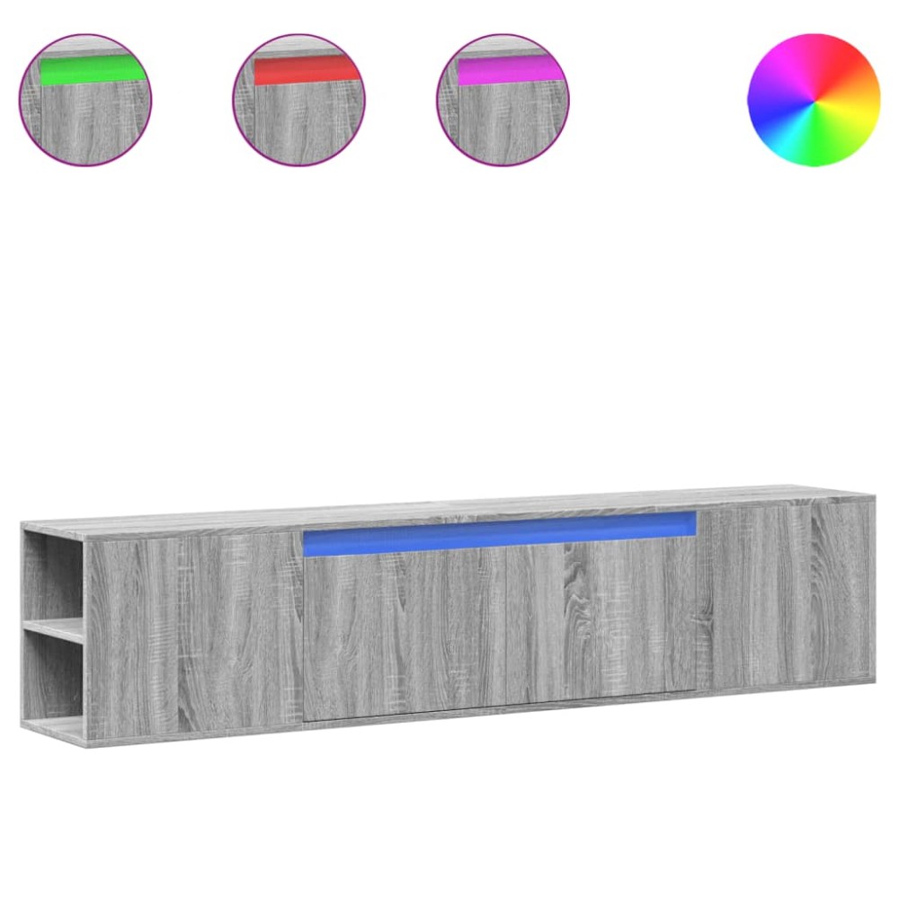 vidaXL Comodă TV de perete cu lumini LED, gri sonoma, 180x31x39,5 cm