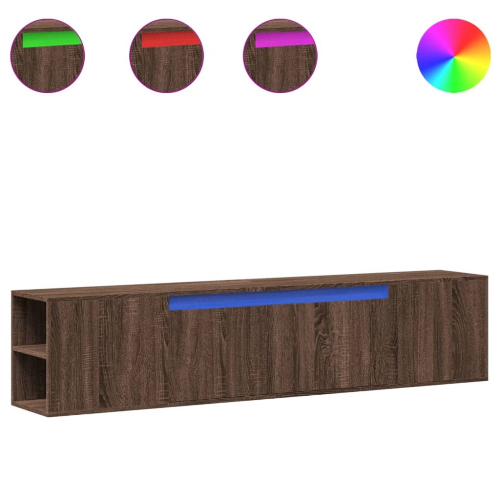 vidaXL Dulap TV de perete cu lumini LED, stejar maro, 180x31x39,5 cm