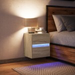 vidaXL Noptieră montată pe perete cu lumini LED, stejar sonoma