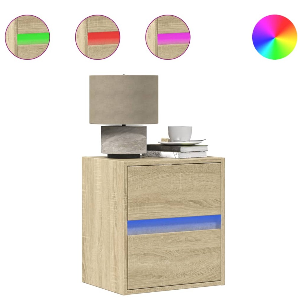 vidaXL Noptiere montate pe perete cu lumini LED, 2 buc., stejar sonoma