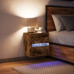 vidaXL Noptieră montată pe perete cu lumini LED, stejar fumuriu