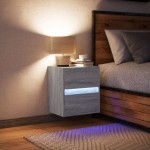 vidaXL Noptieră montată pe perete cu lumini LED, sonoma gri