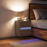 vidaXL Noptieră montată pe perete cu lumini LED, stejar maro