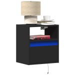 vidaXL Noptieră montată pe perete cu lumini LED, negru