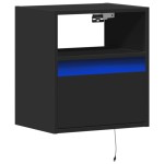 vidaXL Noptieră montată pe perete cu lumini LED, negru