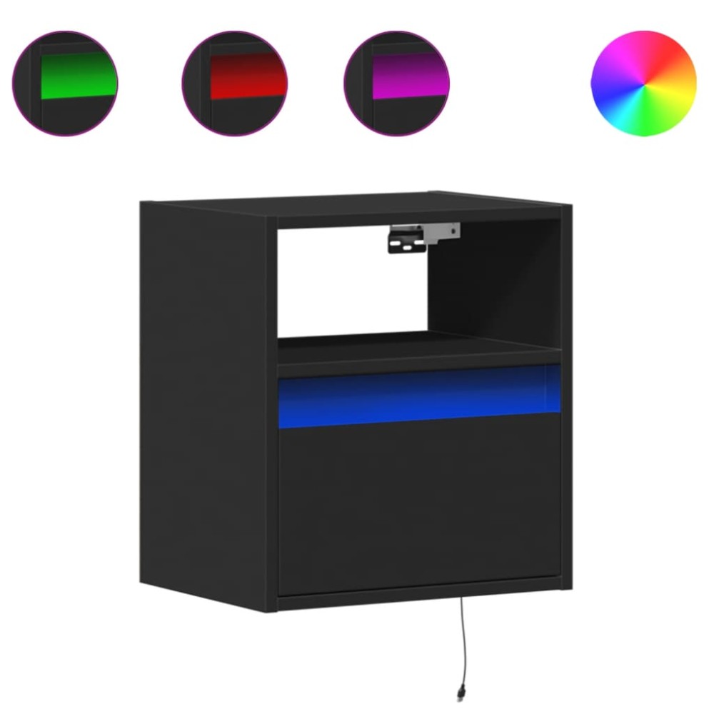 vidaXL Noptiere montate pe perete cu lumini LED, 2 buc., negru