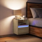 vidaXL Noptieră montată pe perete cu lumini LED, stejar sonoma