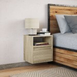 vidaXL Noptieră montată pe perete cu lumini LED, stejar sonoma