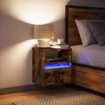 vidaXL Noptieră montată pe perete cu lumini LED, stejar fumuriu