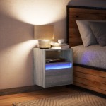 vidaXL Noptieră montată pe perete cu lumini LED, sonoma gri