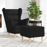 vidaXL Fotoliu cu taburet pentru picioare, negru, material textil vidaXL Fotoliu cu taburet pentru picioare, negru, material textil