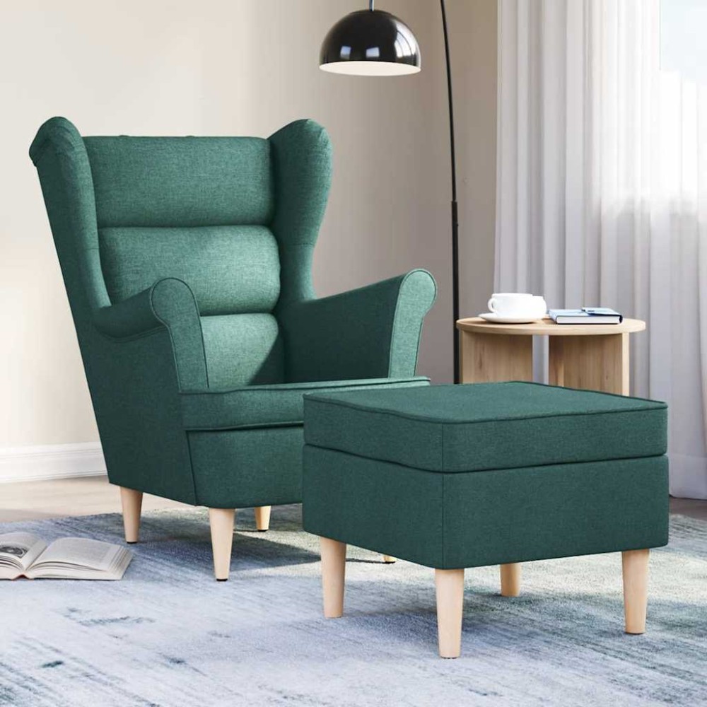 vidaXL Fotoliu cu taburet pentru picioare, verde închis, textil