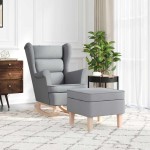 vidaXL Scaun balansoar cu taburet, gri deschis, textil