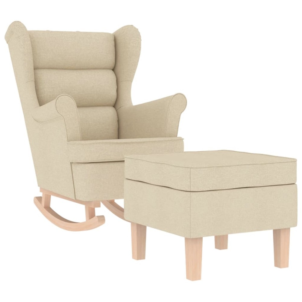 vidaXL Scaun balansoar cu taburet, crem, material textil