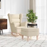 vidaXL Scaun balansoar cu taburet, crem, material textil
