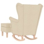 vidaXL Scaun balansoar cu taburet, crem, material textil