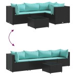 vidaXL Set șezlonguri de grădină, 5 piese, cu perne, negru, poliratan