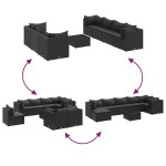 vidaXL Set mobilier de grădină cu perne, 8 piese, negru, poliratan