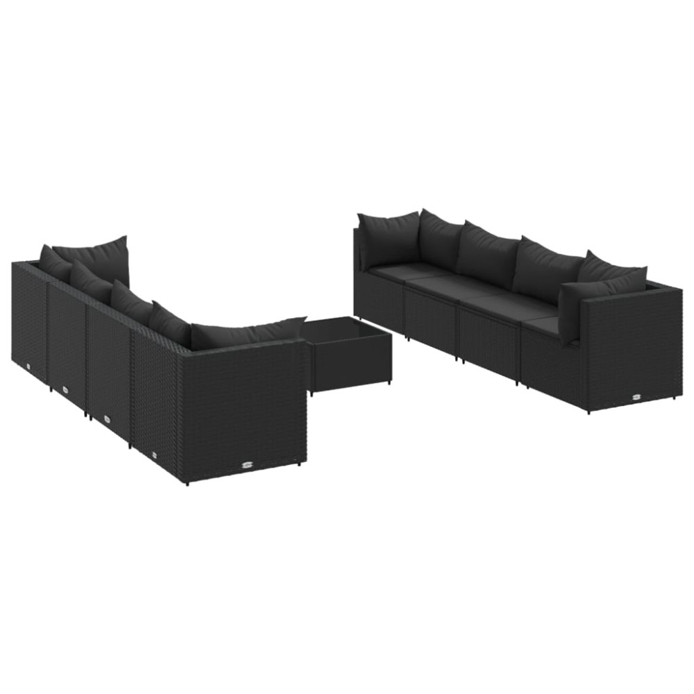 vidaXL Set mobilier de grădină cu perne, 9 piese, negru, poliratan