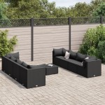 vidaXL Set mobilier de grădină cu perne, 9 piese, negru, poliratan