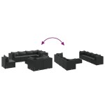 vidaXL Set mobilier de grădină cu perne, 9 piese, negru, poliratan