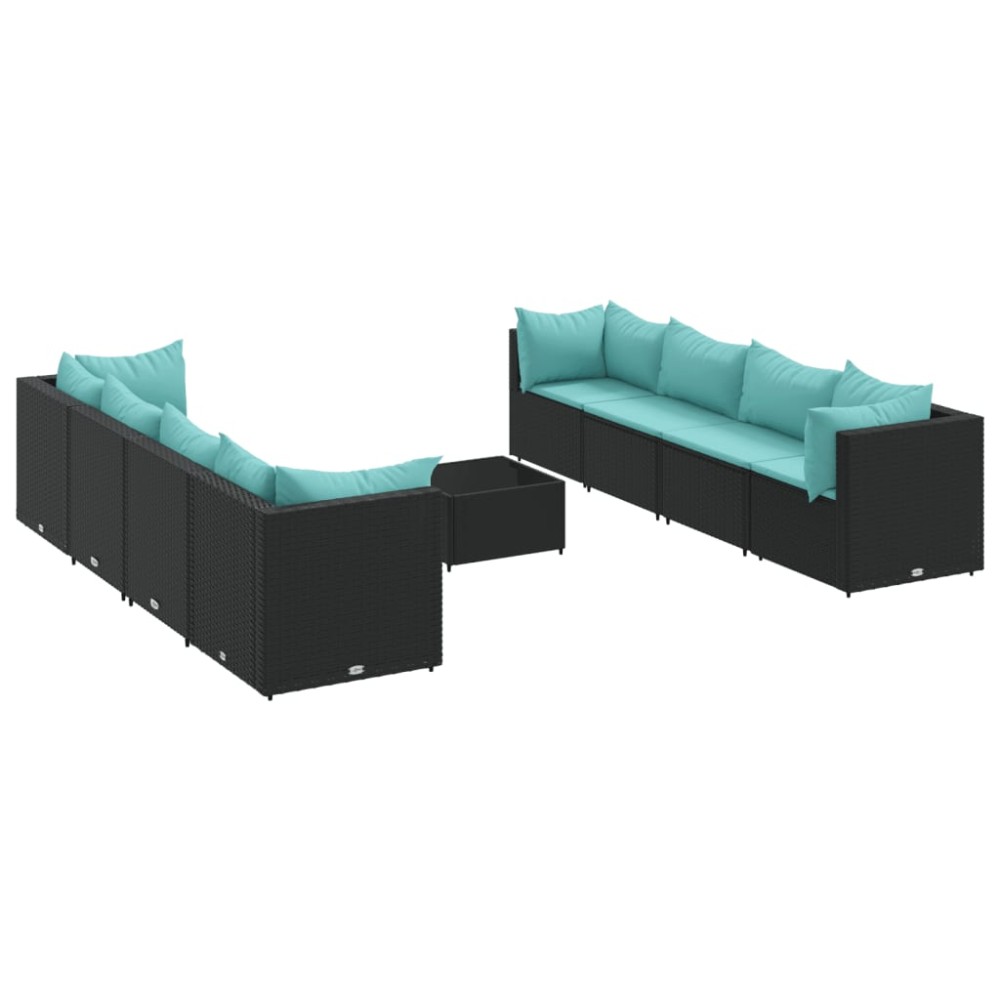 vidaXL Set mobilier de grădină cu perne, 9 piese, negru, poliratan