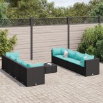 vidaXL Set mobilier de grădină cu perne, 9 piese, negru, poliratan vidaXL Set mobilier de grădină cu perne, 9 piese, negru, poliratan