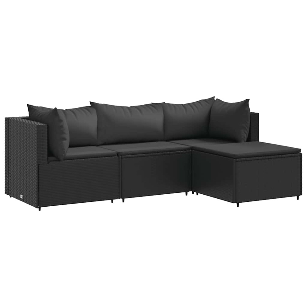 vidaXL Set mobilier relaxare grădină 4 piese cu perne poliratan negru