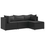 vidaXL Set mobilier relaxare grădină 4 piese cu perne poliratan negru